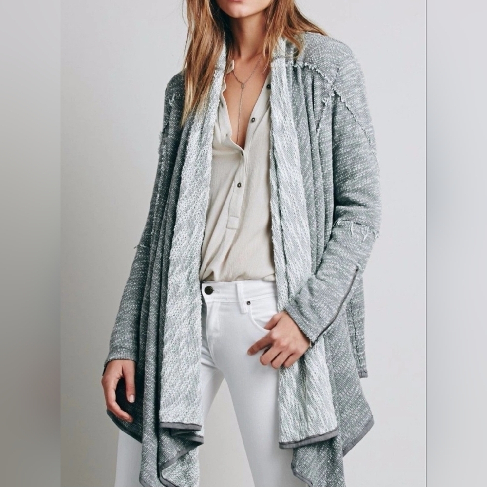 Free People In The Loop Open Front Asymetrical Grey Women's Cardigan, Size S